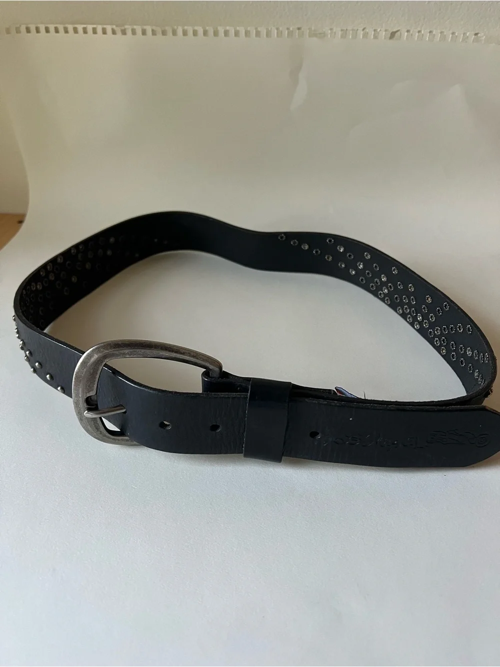 Diesel Black Leather Studded Belt with Silver Buckle Made in Italy Vintage